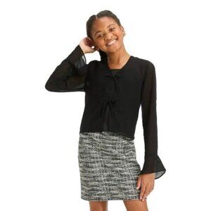 Art Class Solid Black Chiffon Cardigan & Satin Cami 2 Piece Top